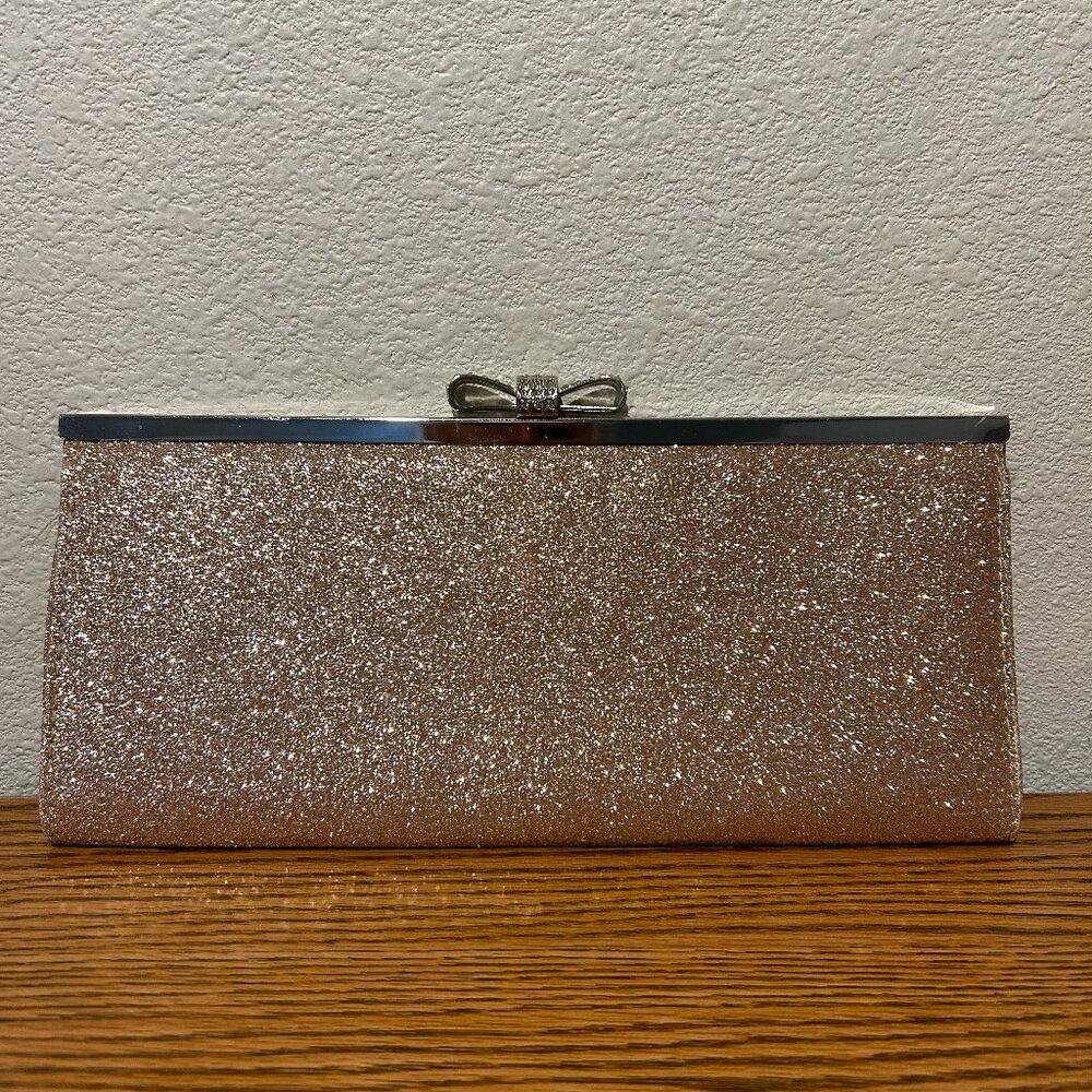 INC International Concepts Rose Gold Glitter Bow Clutch